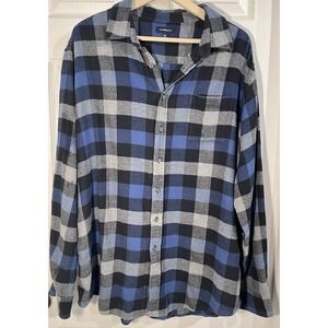 Mens Croft & Barrow Flannel Shirt XL Blue Gray Plaid Button Front Cotton Casual